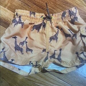Giraffe Print Kids Swim Trunks - Tan